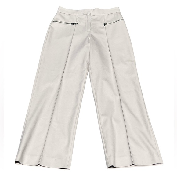 Reiss beige wide leg high rise wool blend dress pants silver front zipper pocket - Picture 1 of 11